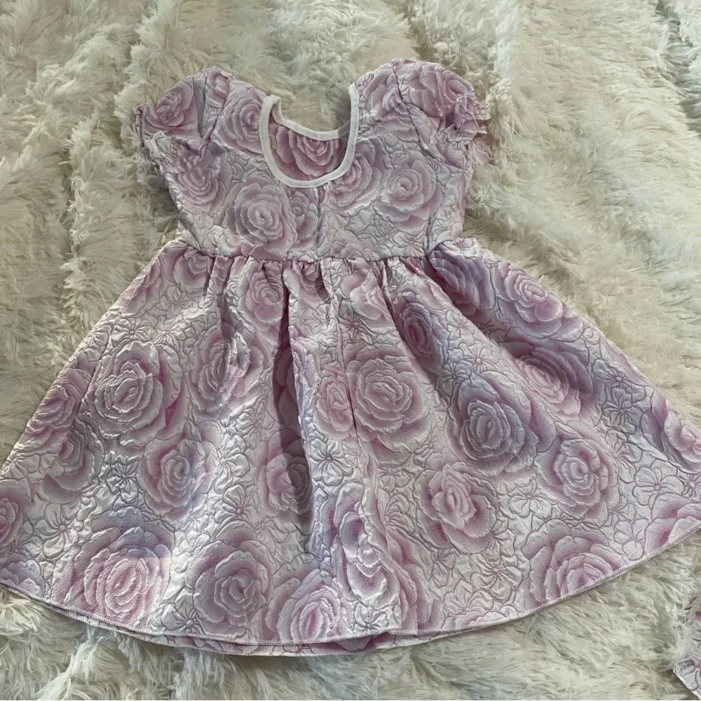 Toddler pink and white flower print dress with matching hat NWOT